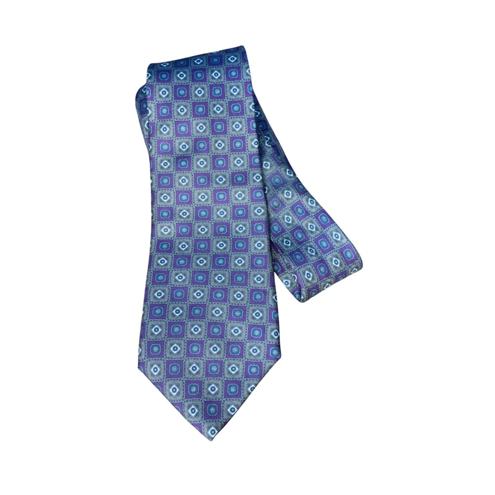 Christian‎ Dior Monsieur Silk Tie Purple Brown Geometric Pattern Luxury Necktie